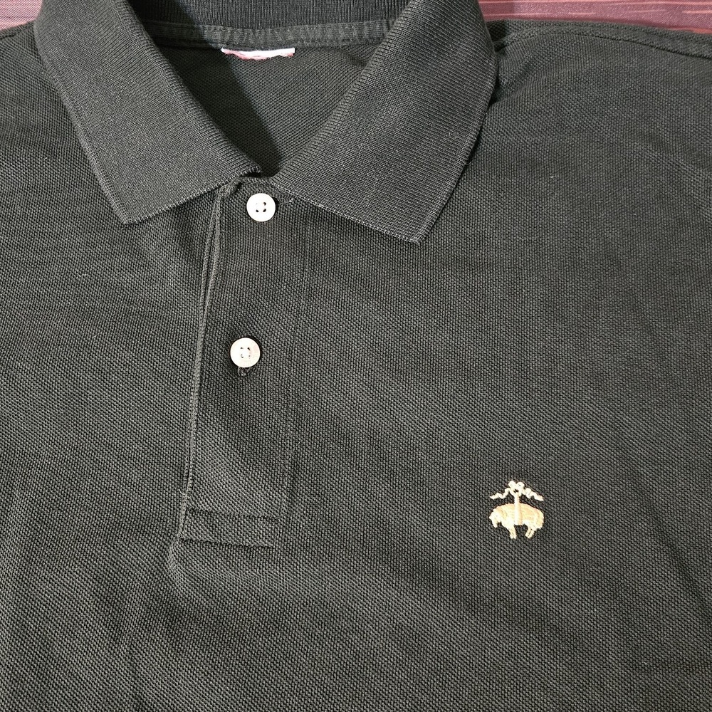 Brooks Brothers Green Polo Heavy Shirt Size L‎ Logo Button Large GOLDEN FLEECE